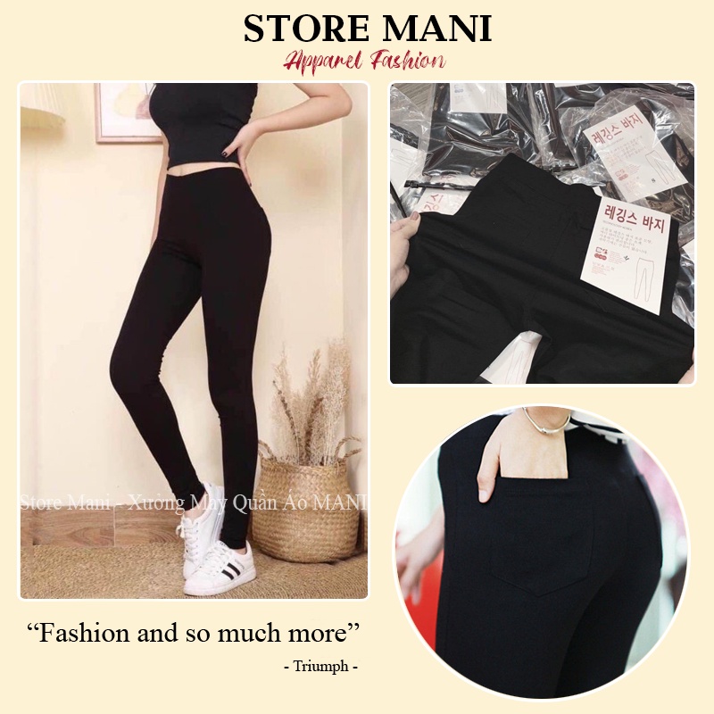 Quần legging nữ cạp cao có túi nâng mông cạp chun quần legging đen dài co giãn gen bụng vải dày cotton tập gym thể thao
