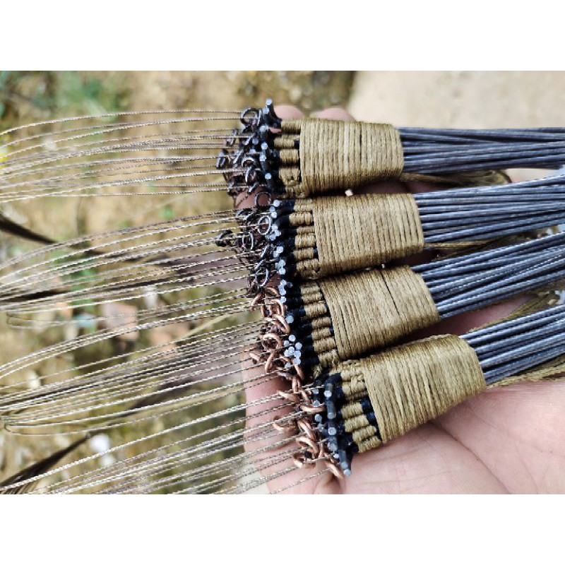 Giò gà rừng cỏ khô chân thép 1 bộ 20 chân khoen inox đúc liền dù siêu bền, cáp se4