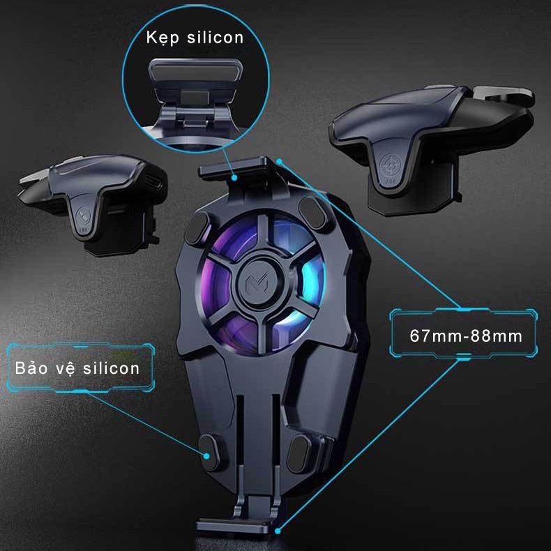 Tay cầm chơi game kèm quạt tản nhiệt MEMO AK03 hỗ trợ Auto tap Led RGB Gaming dành cho điện thoại - Hàng chính hãng