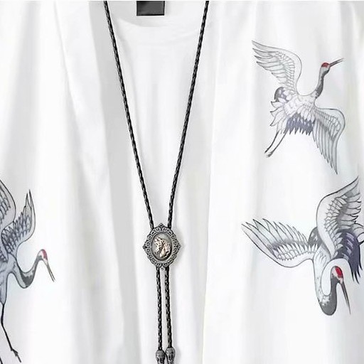 Áo khoác kimono dáng rộng in hình chim hạc phong cách Nhật Bản samurai cá tính cho nam