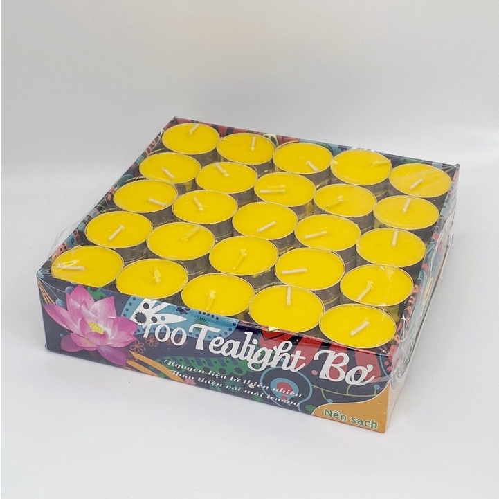Nến tealight bơ sáp 100 viên/hộp không mùi không khói an toàn thăp hương thờ cúng khử mùi cháy 2h 3h