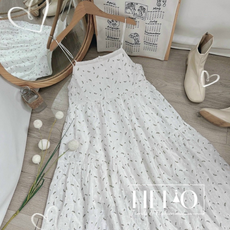 Đầm 2 dây babydoll hoa cực xinh _ Trắng _ HE318