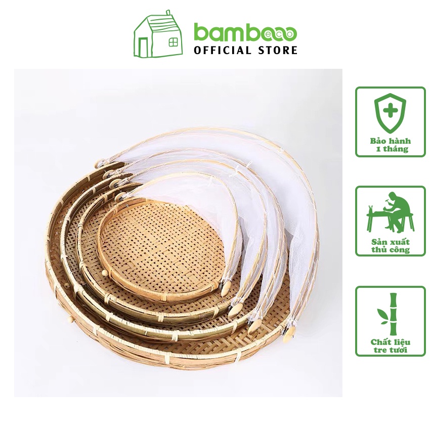 Lồng bàn tre BAMBOOO ECO hình tròn lưới đan 2 lớp tỉ mỉ hàng xuất khẩu