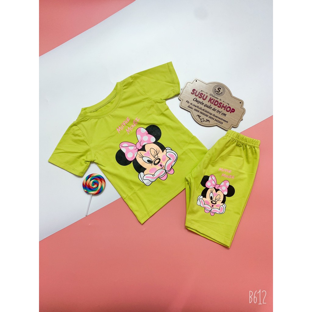 SIZE 1-13 (10-38KG) ĐỒ BỘ BÉ GÁI ÁO TAY NGẮN QUẦN LỬNG THUN COTTON IN HÌNH CHUỘT MINNIE