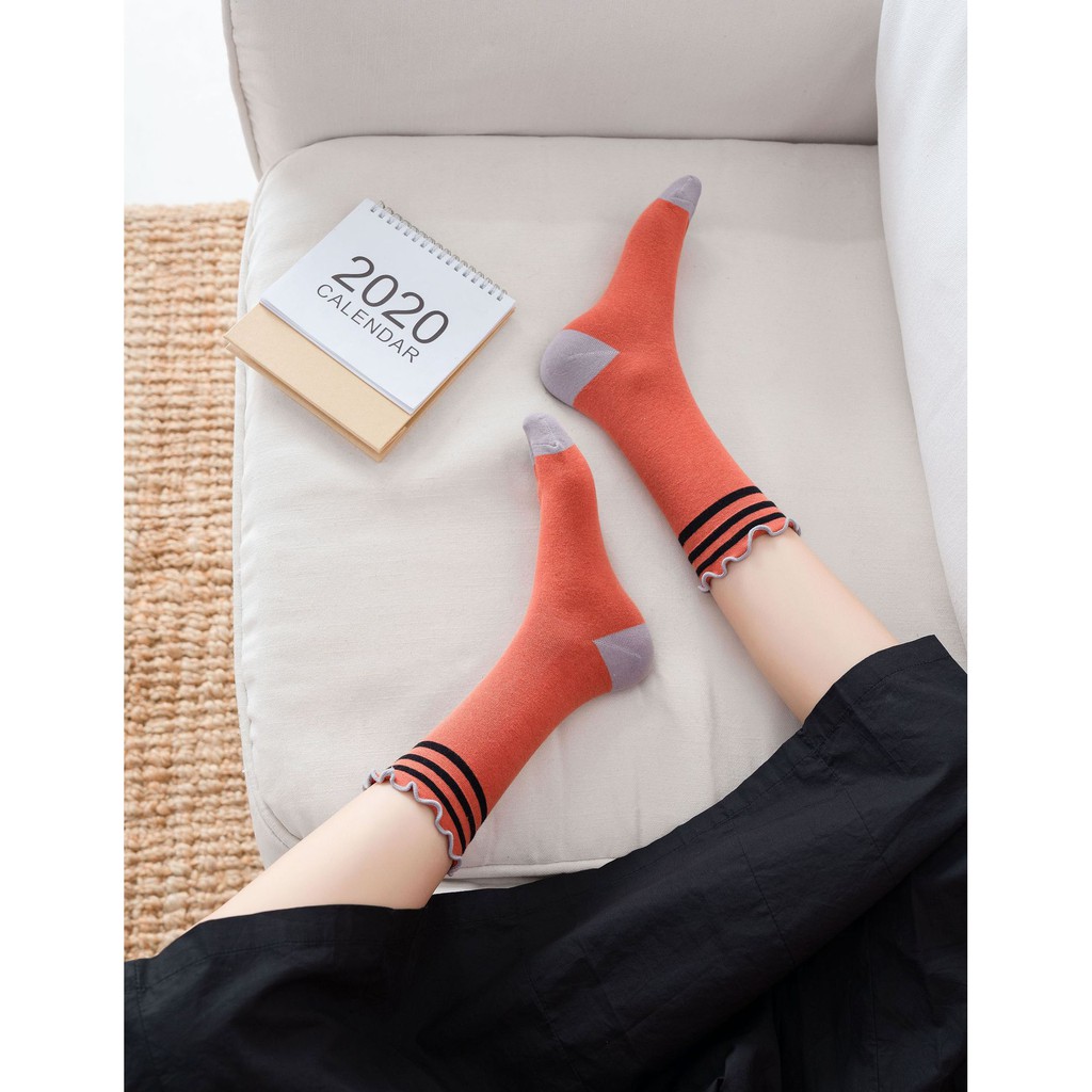 Vớ cao cổ xoăn, tất cổ cao ba sọc vintage ulzzang nhiều màu NEKO