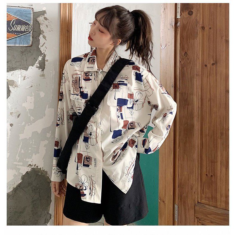Áo sơ mi chiffon tay dài in họa tiết thời trang ngày thường cá tính cho nữ