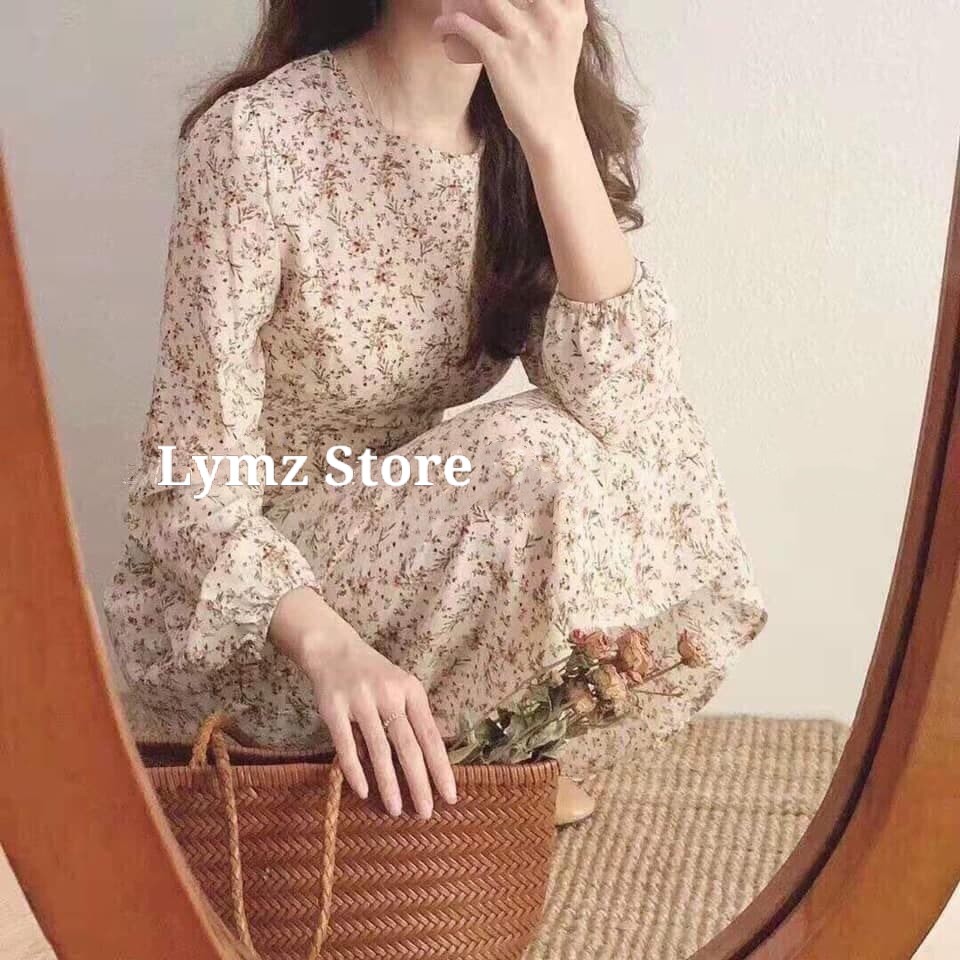 [Ảnh thật/Video] Váy hoa cỏ ngày hè tươi mới dáng dài lụa hàn Quảng Châu Đầm hoa nhí Vintage nàng thơ - Lymz Store
