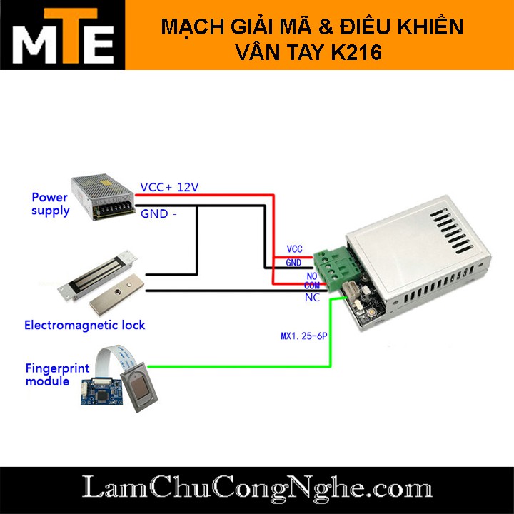 Bộ giải mã vân tay K216 kèm remote hồng ngoại và cảm biến vân tay R307