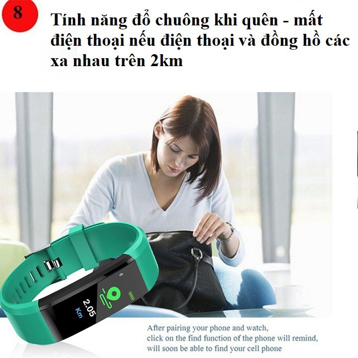 [ Xả kho 3 ngày ] Đồng hồ thông minh chống nước, đo nhịp tim, huyết áp, theo dõi sức khỏe  - Smart band 115 plus