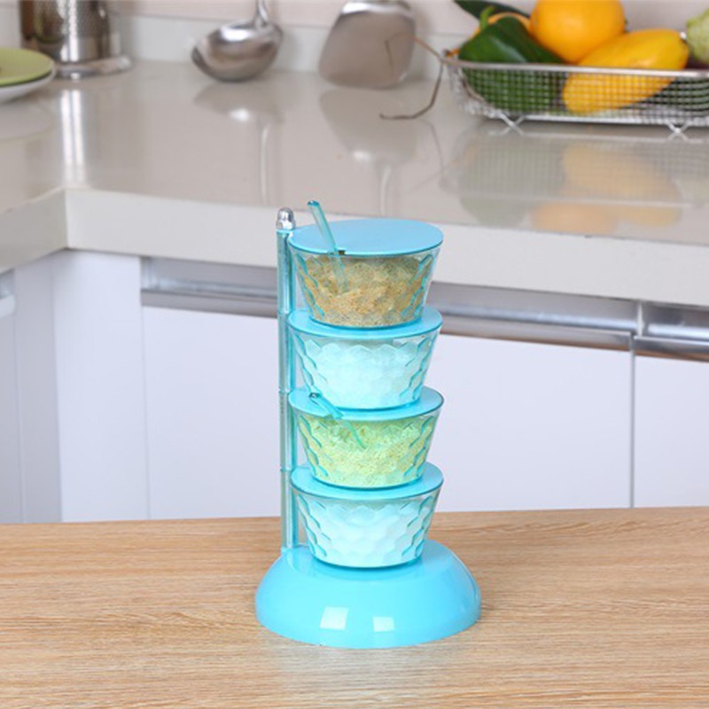 Kệ đựng gia vị nhà bếp thông minh 4 tầng, khay xoay đa năng có nắp đậy | BigBuy360 - bigbuy360.vn