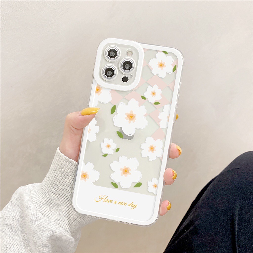 Ốp lưng Iphone viền vuông Hoa Trắng 7/7plus/8/8plus/x/xr/xs/11/12/13/pro/max/plus/promax [Tomax Case]
