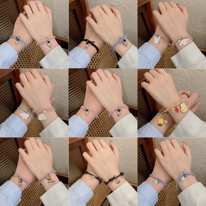 Vòng tay dây bện khóa nam châm tròn mặt có thể điều chỉnh thời trang cho cặp đôi