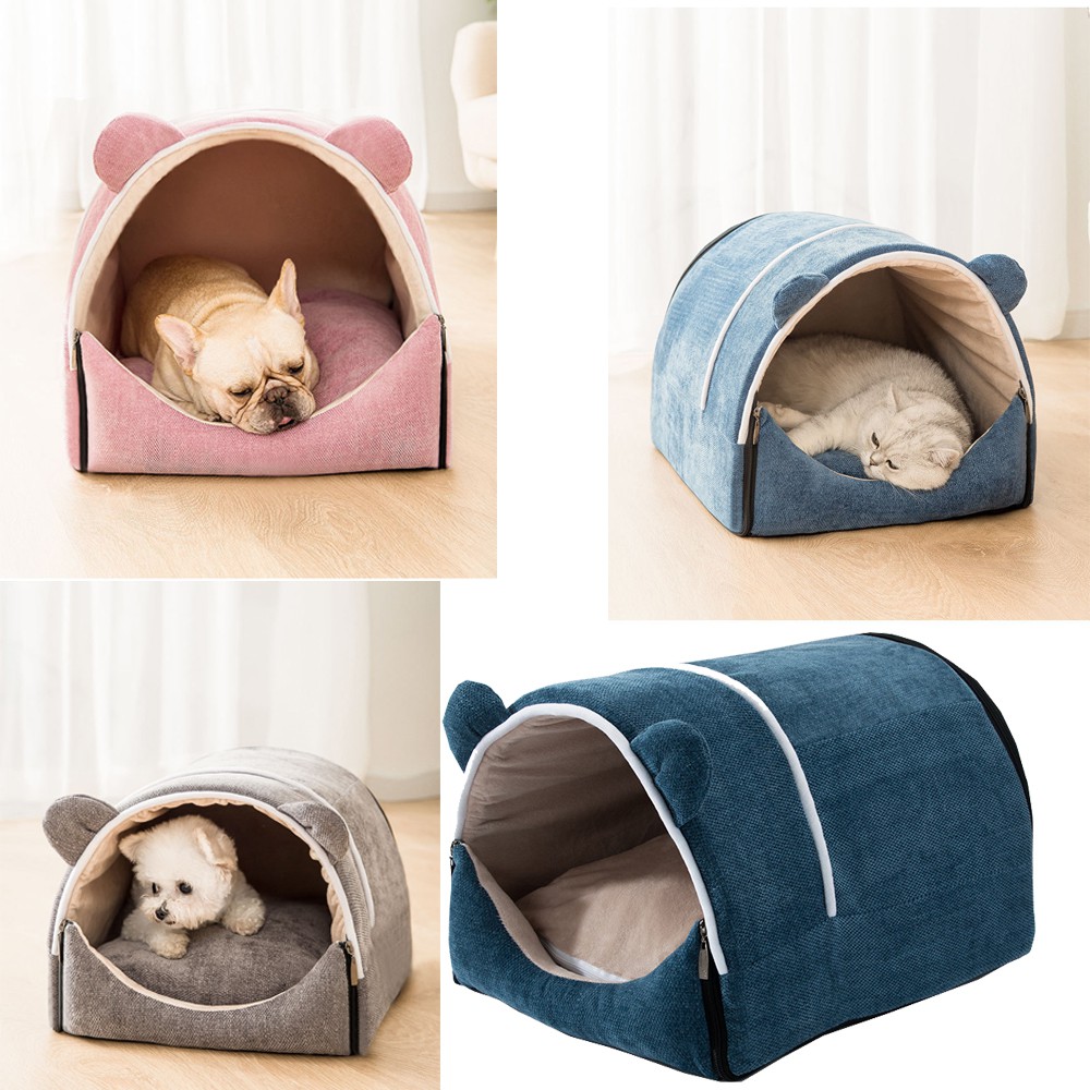 Nhà cho chó mèo Hipipet gấp gọn tháo rời giặt giũ dễ dàng vải chenille xịn 3 màu sắc ,3 kích cỡ-PKCM01