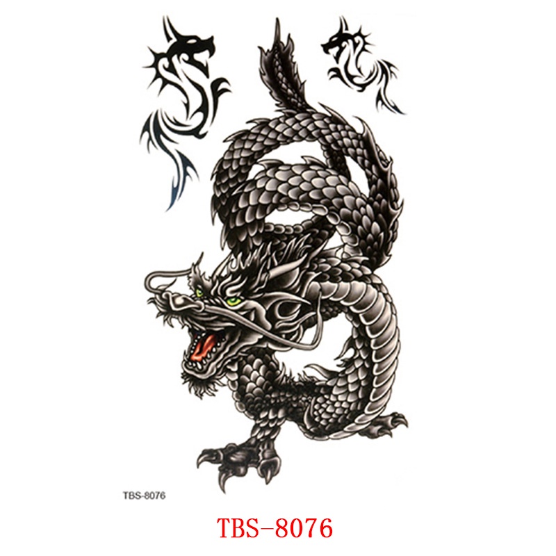 Miếng Dán Hình Xăm 3D Chống Thấm Nước Họa Tiết Chó Sói/Rồng Ấn Tượng