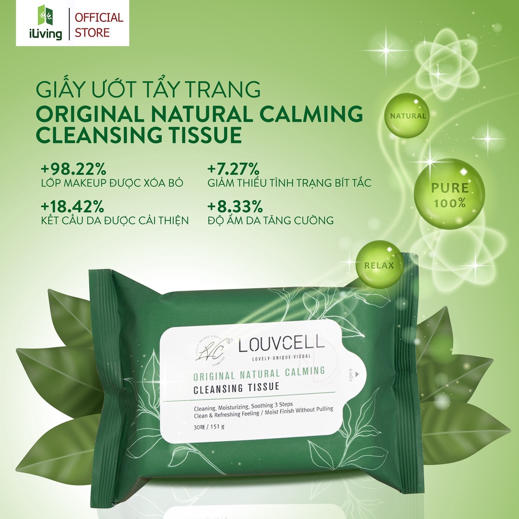 Khăn ướt tẩy trang Louv Cell Original Natural Calming Cleansing Tissue 10 tờ ILIVING-LOUKUTT10