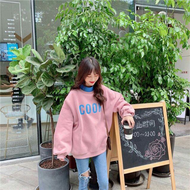 ÁO SWEATER 'COOK' NỈ NGOẠI LÓT BÔNG FULL BA MÀU KEM, HỒNG, VÀNG