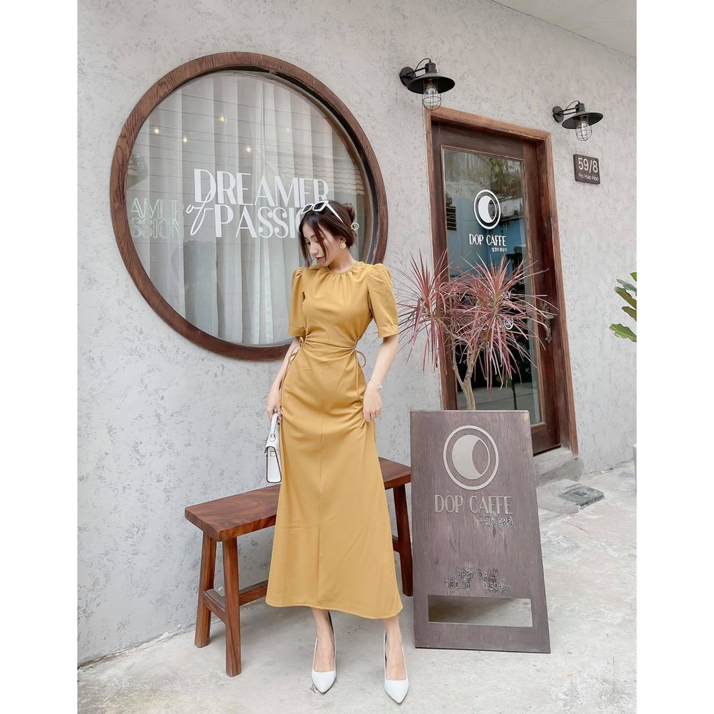 Đầm Suông Khoét Eo Tôn Dáng Công Sở Thanh Lịch Màu Vàng