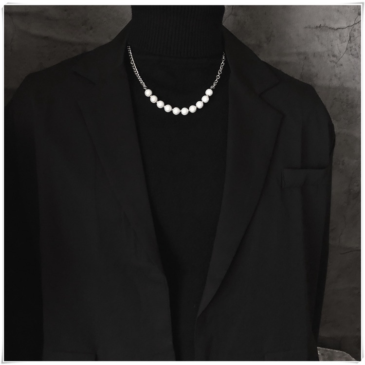 Vòng cổ Đính Ngọc Trai Phản Quang Phong Cách Hip Hop Cá Tính