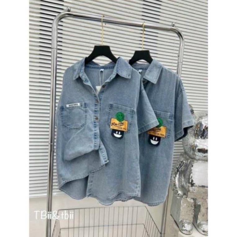 Áo bầu sơ mi bò đuôi tôm form rộng có túi- jean quảng châu mềm mịn