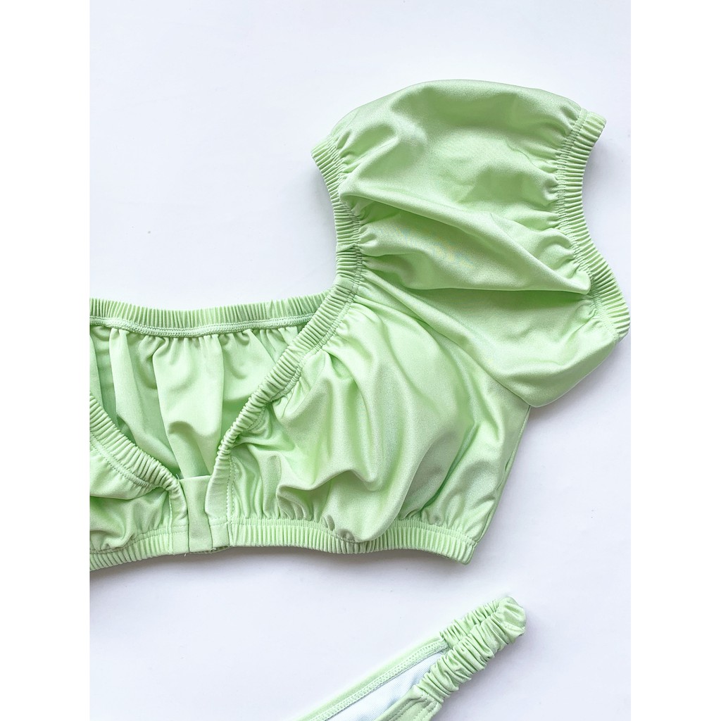 [BKN1341] &lt;ÂU&gt; SET BIKINI XANH CỐM TAY NGẮN QUẦN THONG/LỌT KHE
