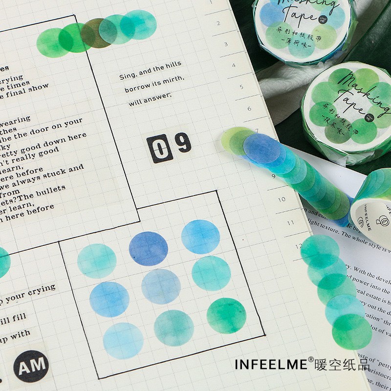 Cuộn Washi tape, masking tape chấm tròn WS15 - Sticker đánh dấu nhiều màu sắc