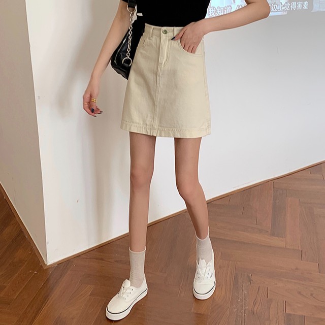 Chân Váy Denim Lưng Cao Thiết Kế Xẻ Tà Đơn Giản Phong Cách Hàn Quốc | BigBuy360 - bigbuy360.vn