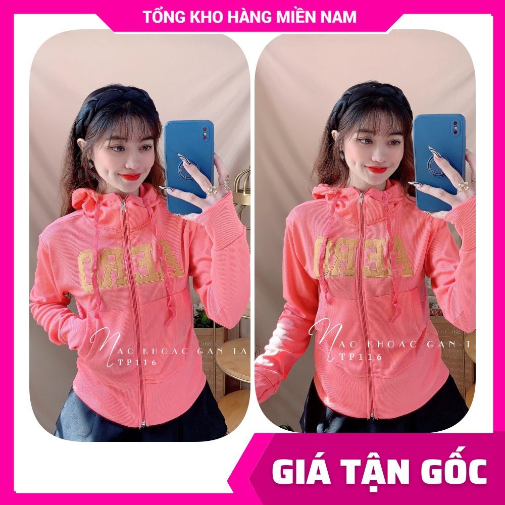 Áo khoác chống nắng có nón cho nữ chất thun gân mềm mát co giãn lên phom ôm dáng thêu chữ dễ thương TP116