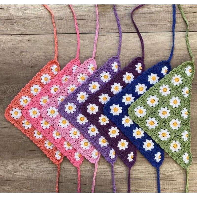 Khăn Bandana len hoa cúc màu sắc làm theo yêu cầu
