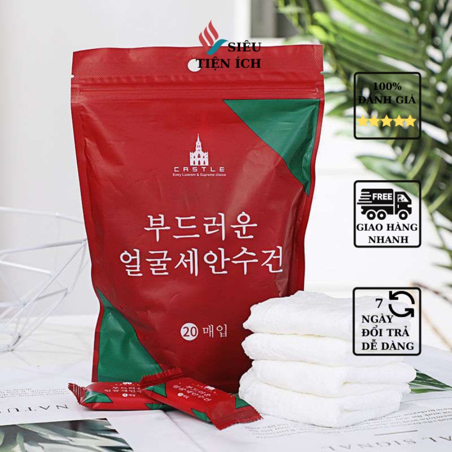 Khăn nén giấy ướt viên kẹo không mùi dùng 1 lần gói đỏ 20 chiếc