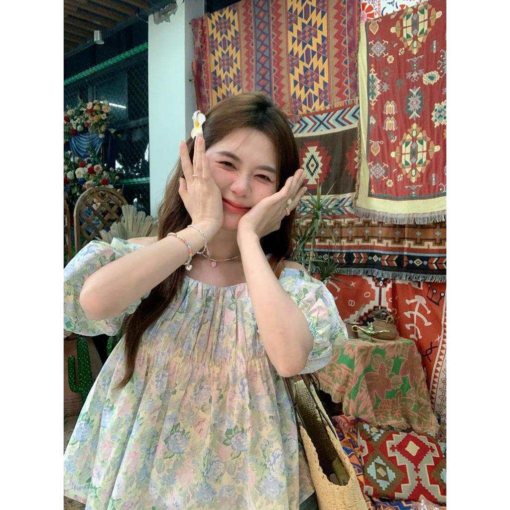 Porozi Áo croptop Trễ Vai Họa Tiết Hoa Thời Trang Mùa Hè Mới Cho Nữ