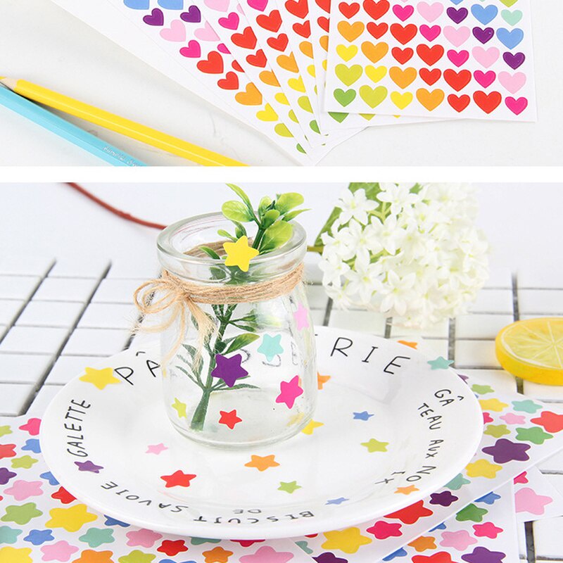 Set 6 Miếng Dán Hình Ngôi Sao / Trái Tim / Chấm Bi / Trái Tim Nhiều Màu Trang Trí Sổ Tay Diy