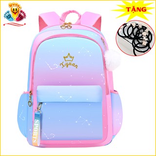 Balo phối màu Galaxy cho bé gái, cặp sách đi học phối màu siêu xinh (Tặng dây cột tóc) E394