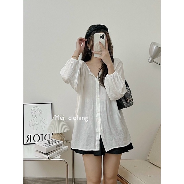 Áo Sơmi Đũi Mềm Cổ Tròn Tay Bồng