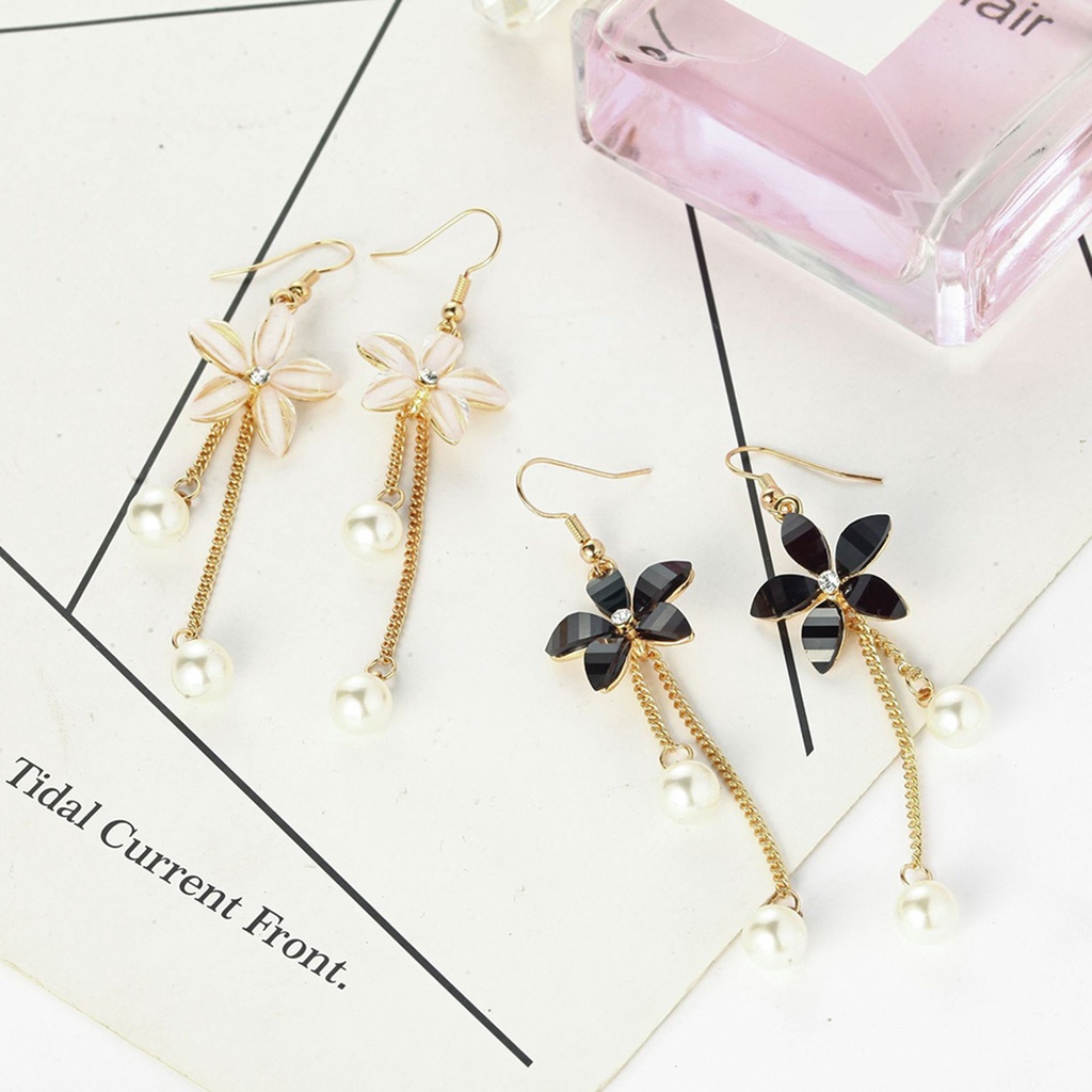 Đôi khuyên tai dài tạo hình bông hoa đính ngọc giả thời trang cho nữ