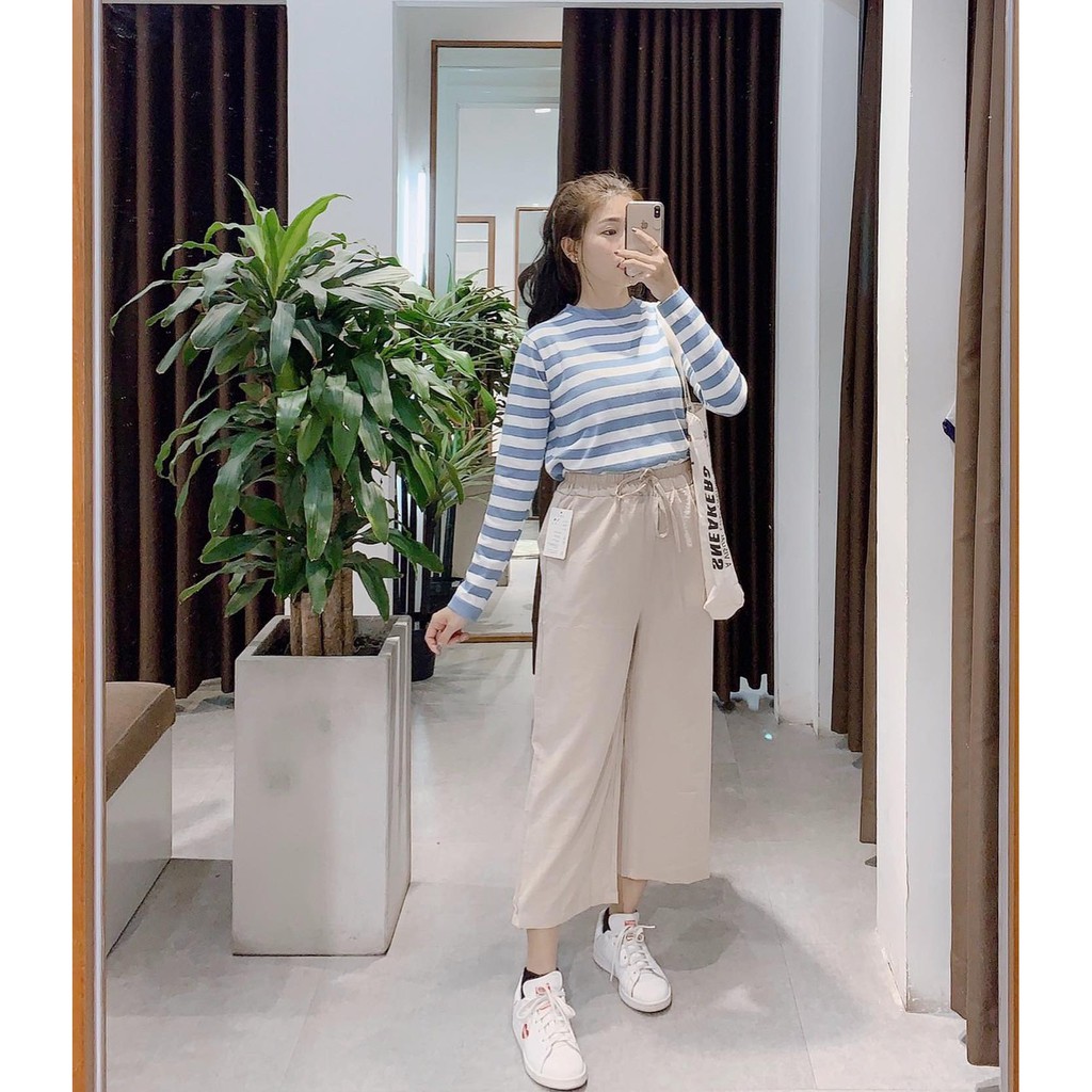 Quần nữ lưng thun ống rộng dây cột eo vải đũi nhiều màu from lửng freesize Pumi