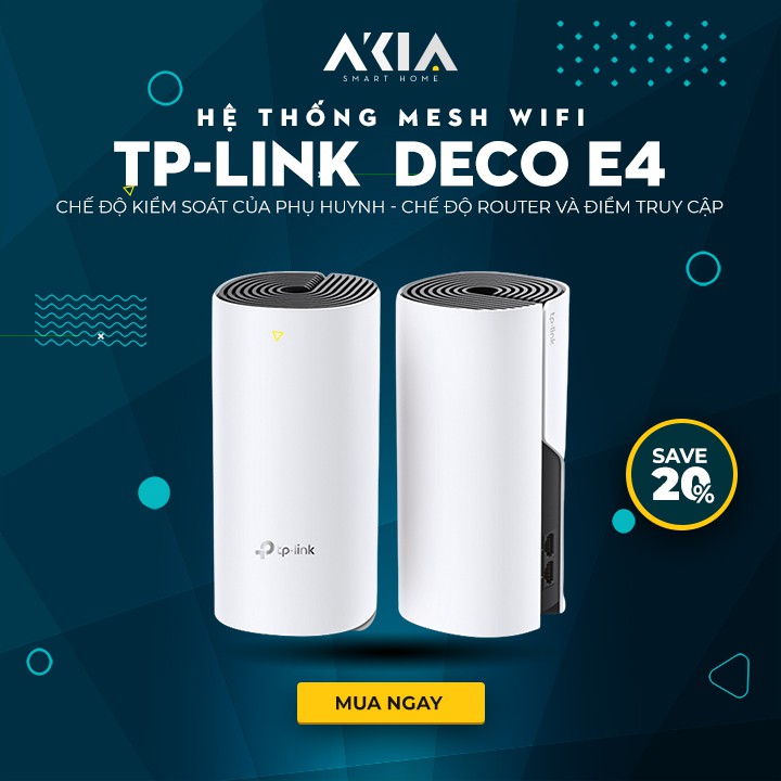 TP-Link Deco E4 (2 packs) AC1200 - Hệ thống Wifi Mesh cho Gia đình - kết nối đến 100 thiết bị - Bảo hành chính hãng 2 nă