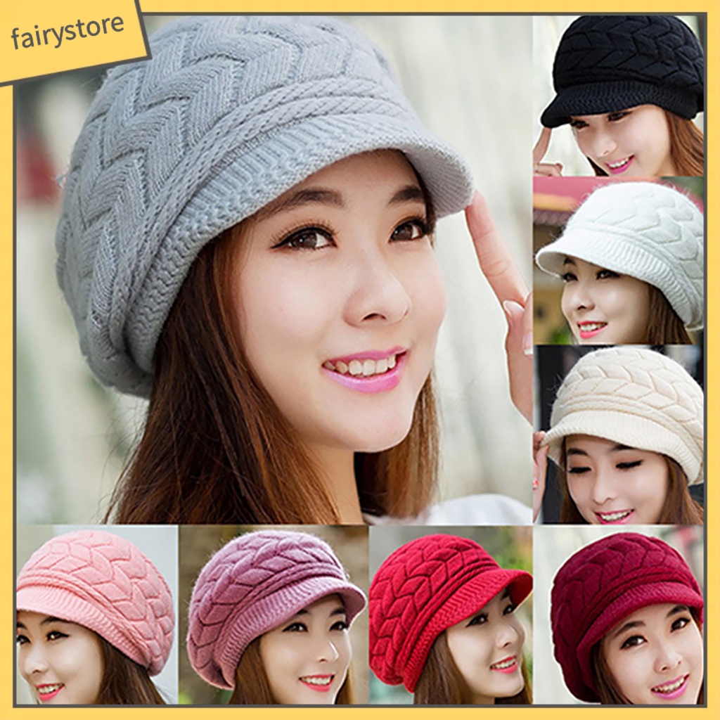 Mũ Beret Dệt Kim Màu Trơn Thời Trang Mùa Đông Cho Nữ