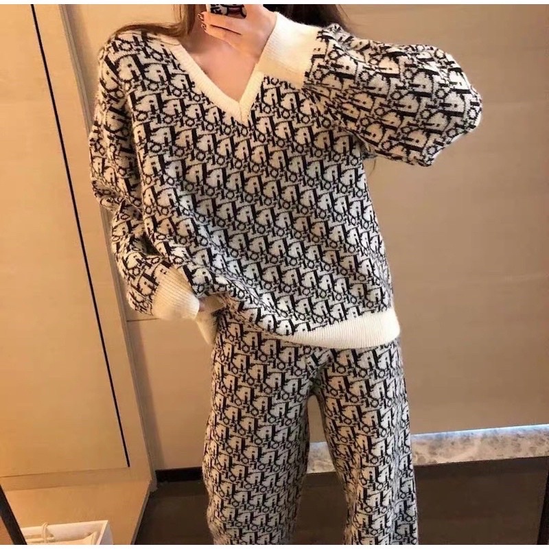 Bộ Dior Len Quần Suông Rộng