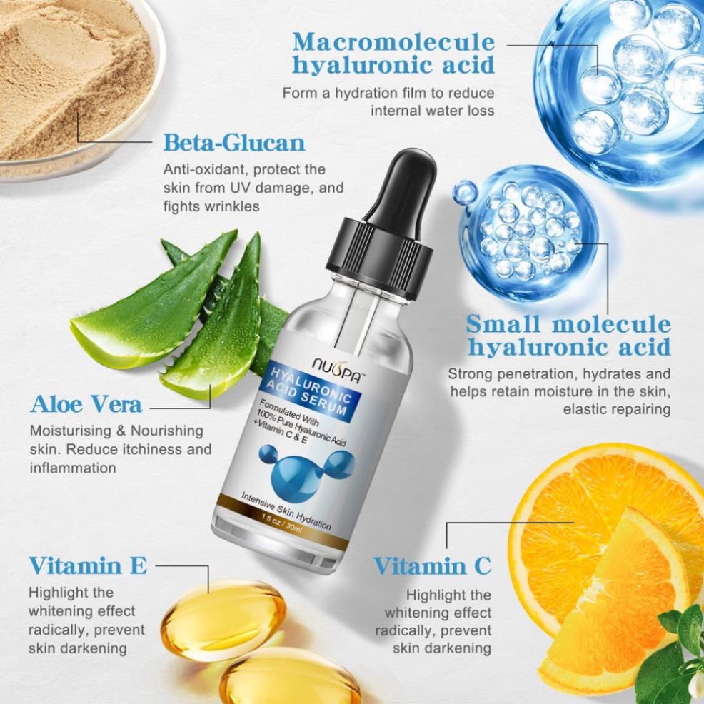Hyaluronic Acid Tinh chất Cấp Ẩm, Phục hồi Da, NUSPA 30ml/60ml -Siêu Dưỡng Ẩm Hữu Cơ - Roseshine