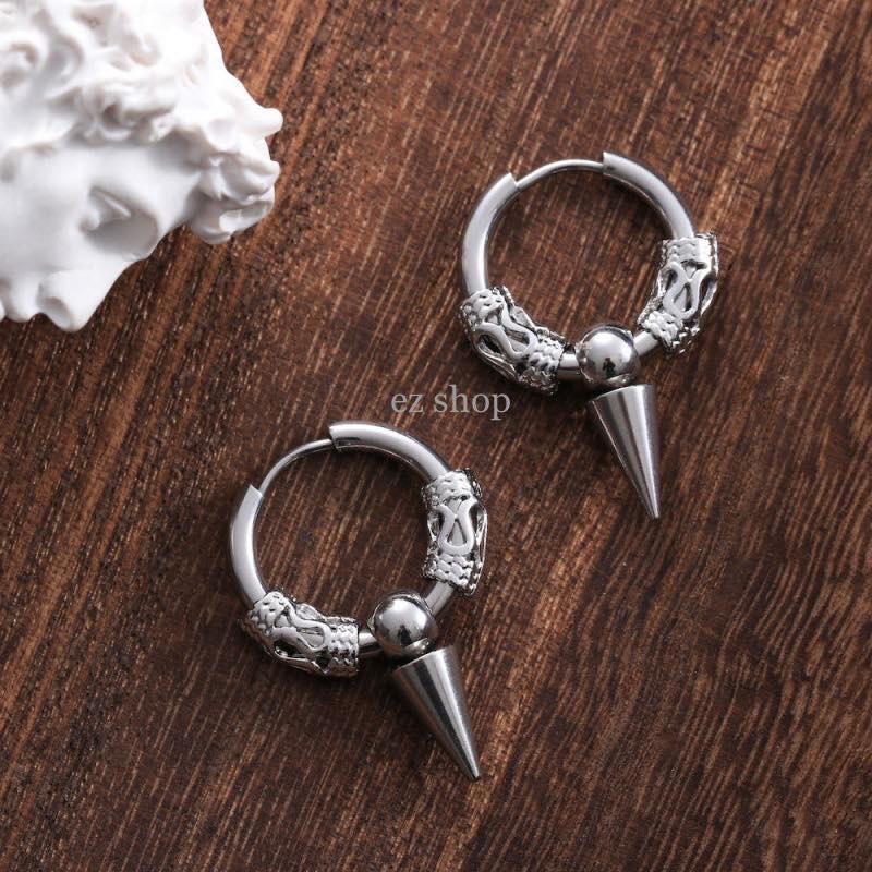 Khuyên tai vòng phối charm họa tiết thủy triều và đinh nhọn (tháo rời được) - thép y tế không gỉ