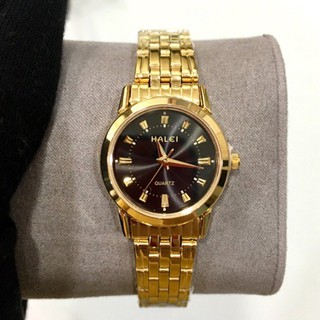 Đồng hồ Halei nam nữ mặt tròn đen chống nước