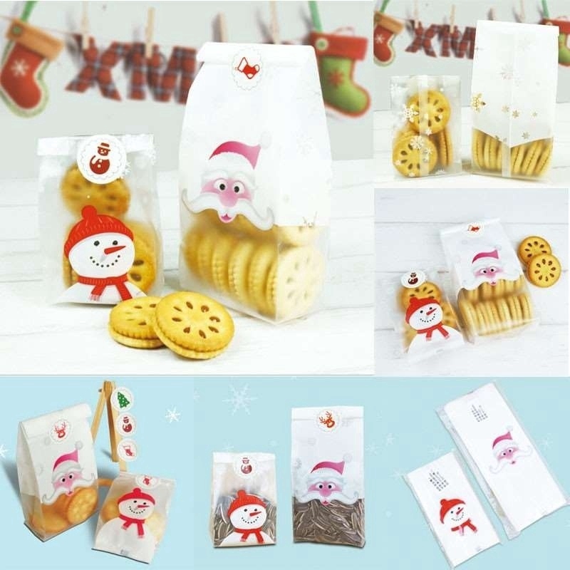 Set 50 túi nhựa đựng bánh quy họa tiết giáng sinh
