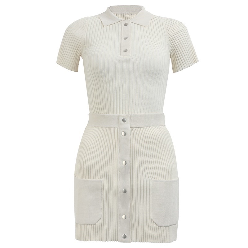 Set áo và chân váy polo len dáng ôm màu kem giống Jennie BLACKPINK, Kim Yoo Jung