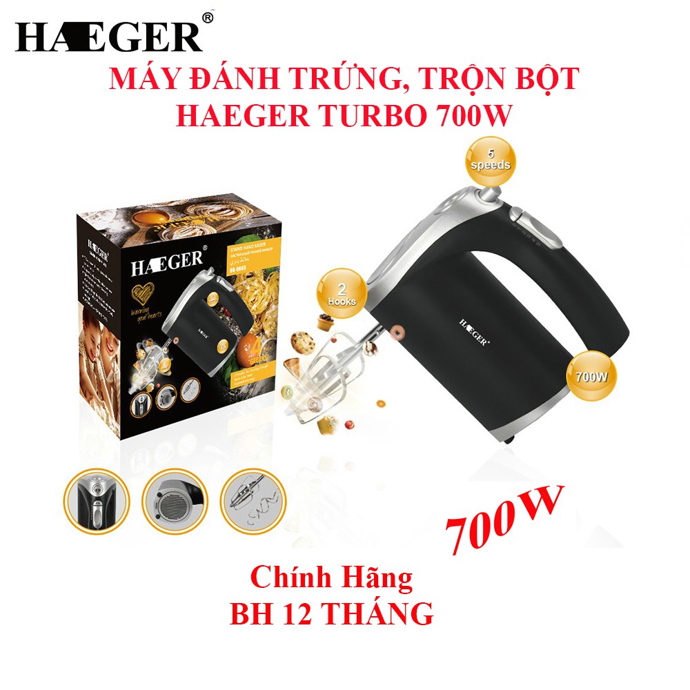 Máy đánh trứng cầm tay HAEGER HG-6663 động cơ Turbo công suất 700W