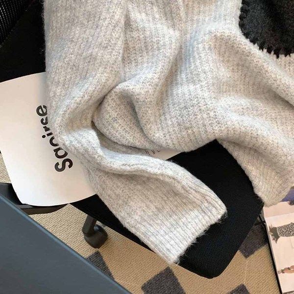 Áo Sweater Dệt Kim Cổ polo Dáng Rộng Màu Sắc Tương Phản Thời Trang Xuân Thu Cho Nữ