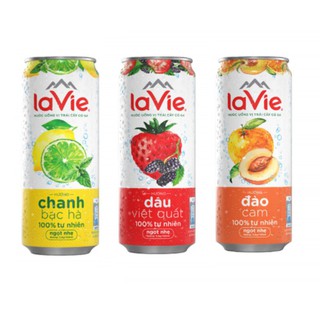 Thùng 24 lon nước ngọt có gas Lavie Sparkling Mix 3 vị (Chanh Bạc Hà, Dâu Việt Quất, Đào Cam)330ml