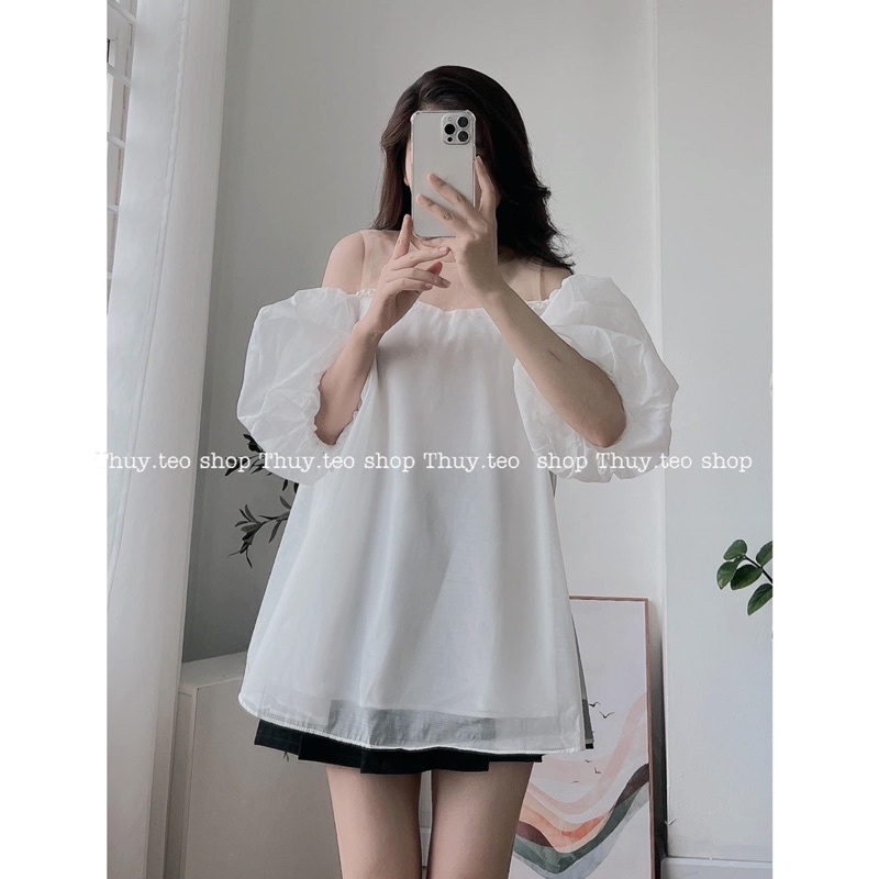 ÁO TRỄ VAI VOAN XỐP ĐÍNH NGỌC BỒNG HAI LỚP TIỂU THƯ CHANY