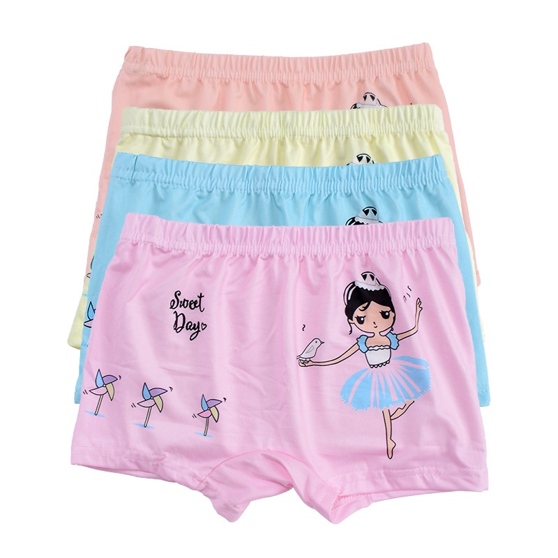 [3-14 Tuổi] 4 Quần Lót Bé Gái Dễ Thương Z070# Quần Lót Ngắn In Họa Tiết Hoạt Hình Cho Bé 3-5 Tuổi 5-7 Tuổi 7-9 Tuổi