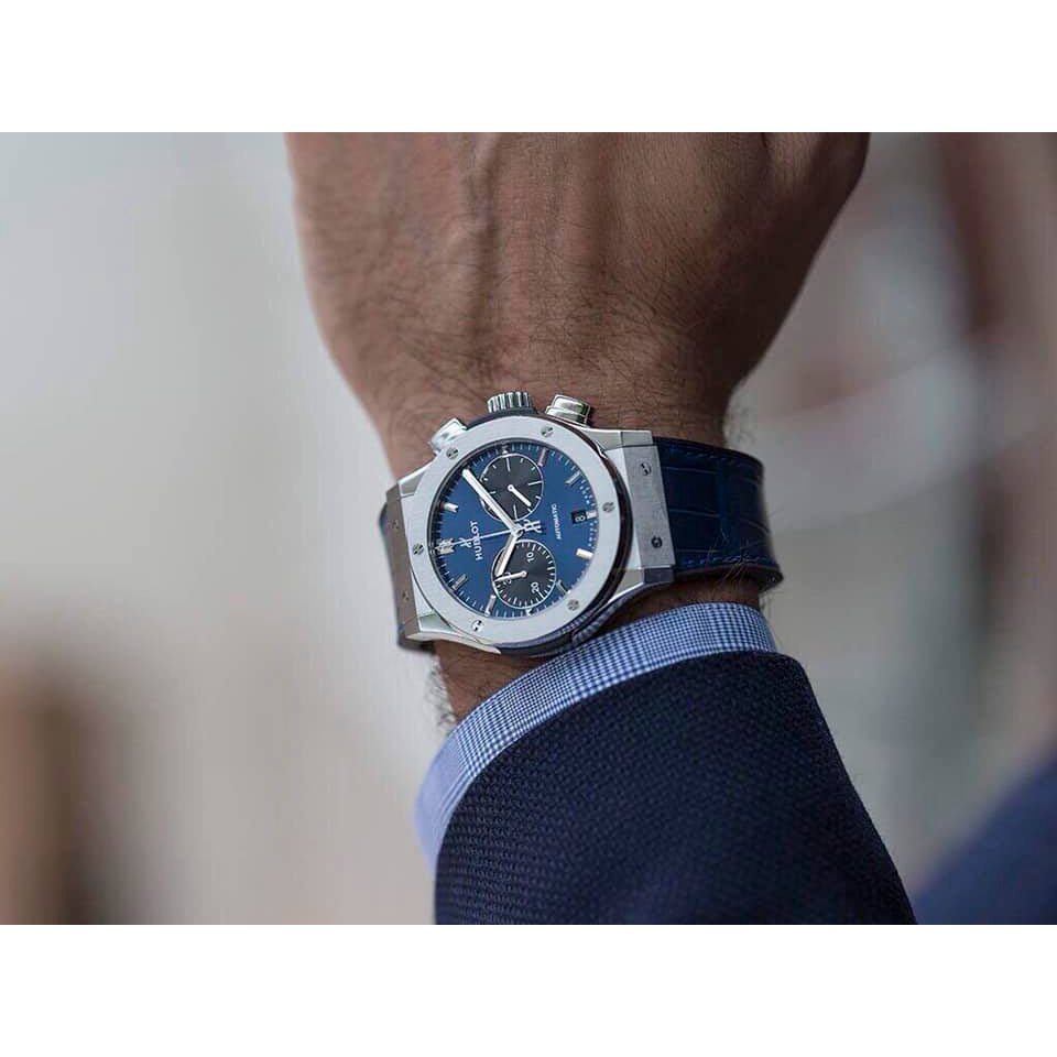 Đồng hồ Nam Hu-blot  6kim chạy pin máy Nhật mặt xanh dây da xanh, vỏ vàng hồng, vỏ trắng size 42mm | BigBuy360 - bigbuy360.vn