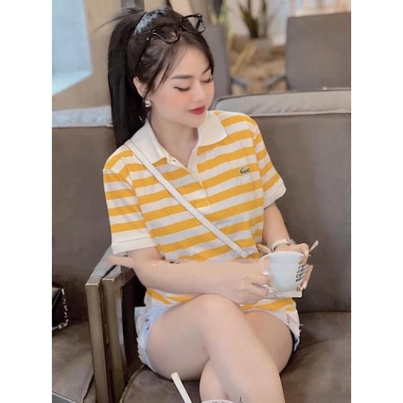 ÁO POLO NỮ KẺ VÀNG PHỐI BE CHO NỮ